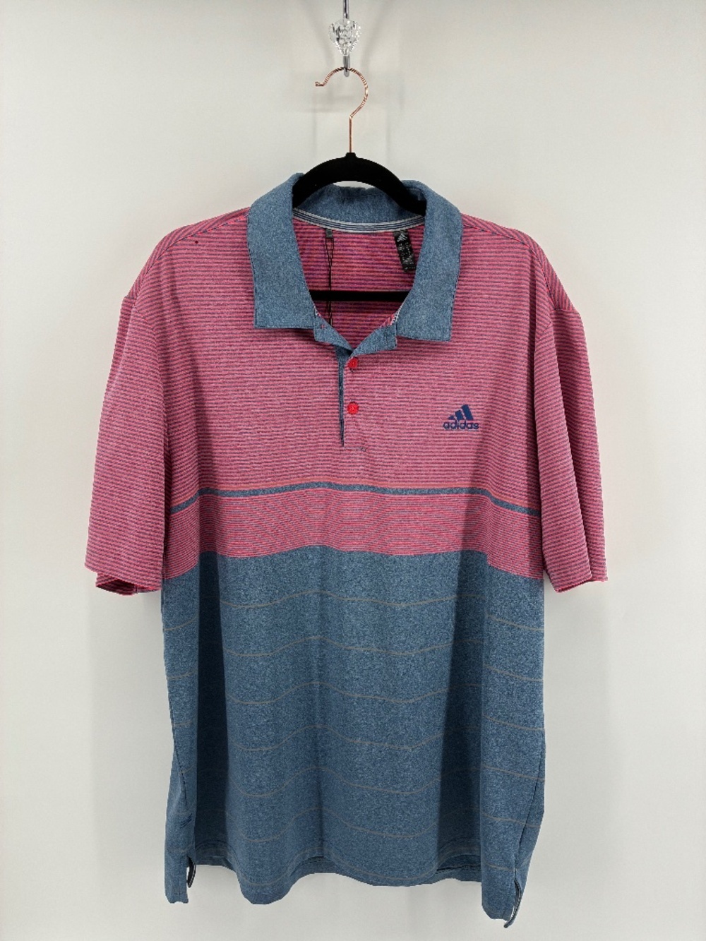 Adidas Men's Striped Pink and Blue Polo Shirt